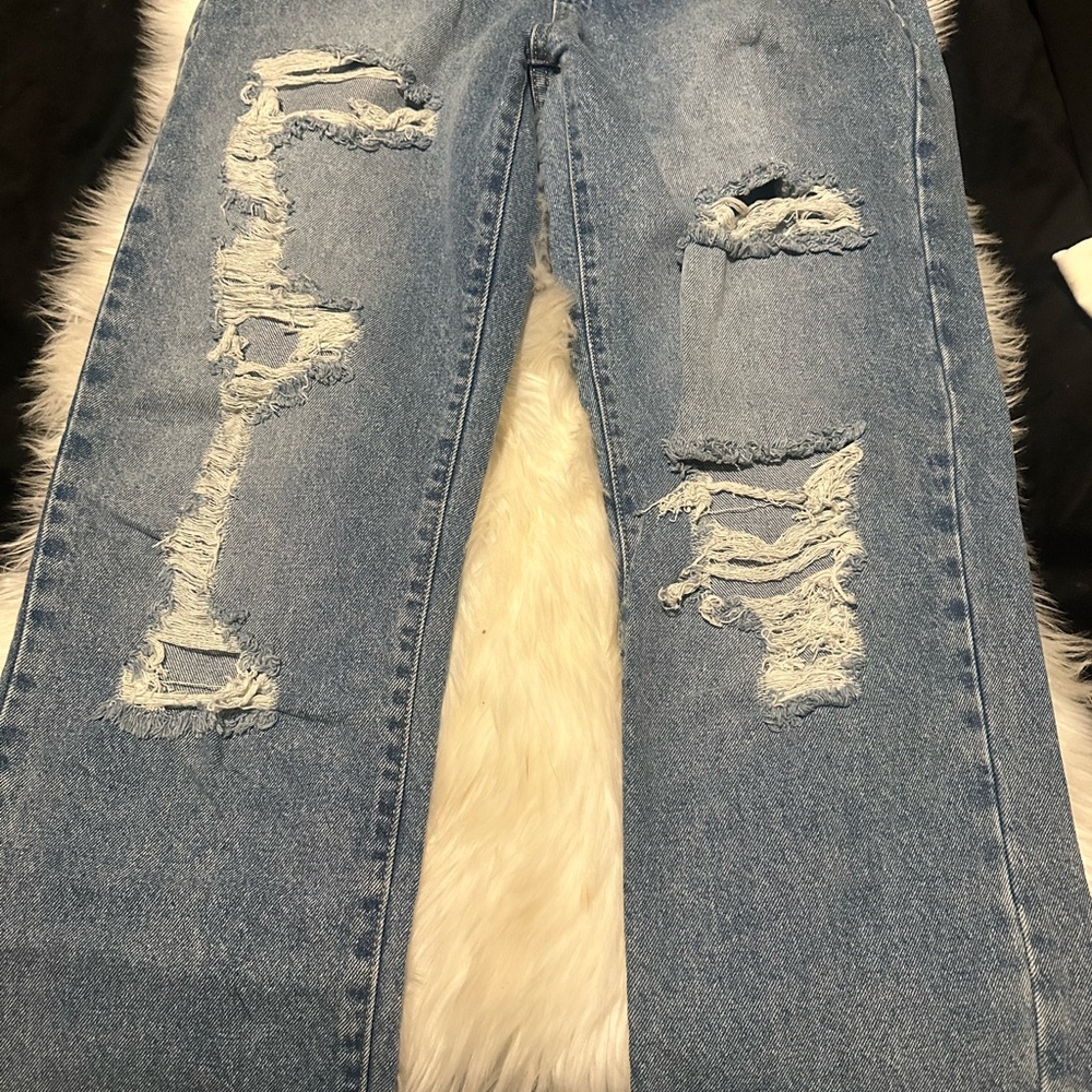 Fashion Nova Light Blue Boyfriend Distressed Jeans